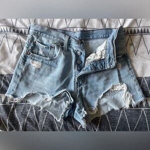 Levi's Blue Distressed Jean Shorts